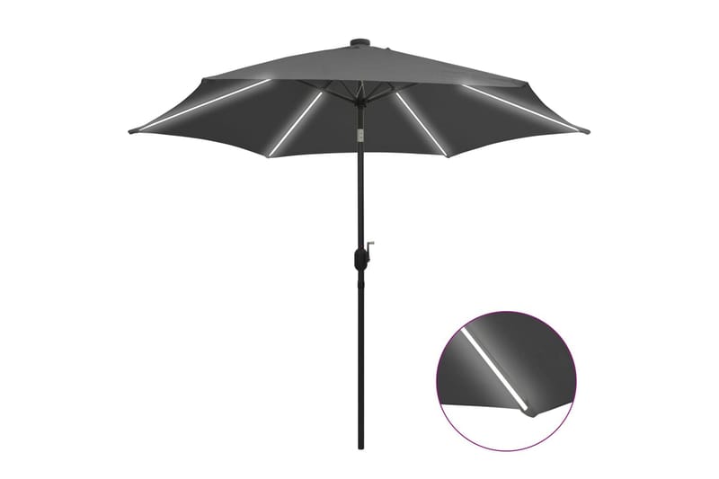 Parasoll med LED-lampor och aluminiumstång 300 cm antracit - Grå - Parasoll