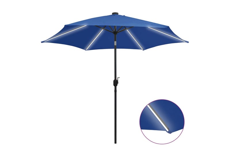Parasoll med LED-lampor och aluminiumstång 300 cm azurblå - Blå - Parasoll
