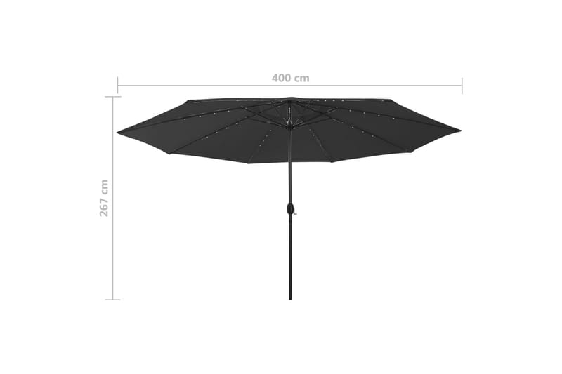 Parasoll med LED-lampor och metallstång 400 cm svart - Svart - Parasoll