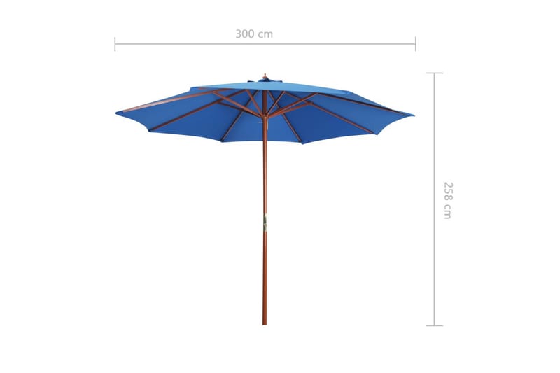Parasoll med trästolpe 300x258 cm blå - Blå - Parasoll