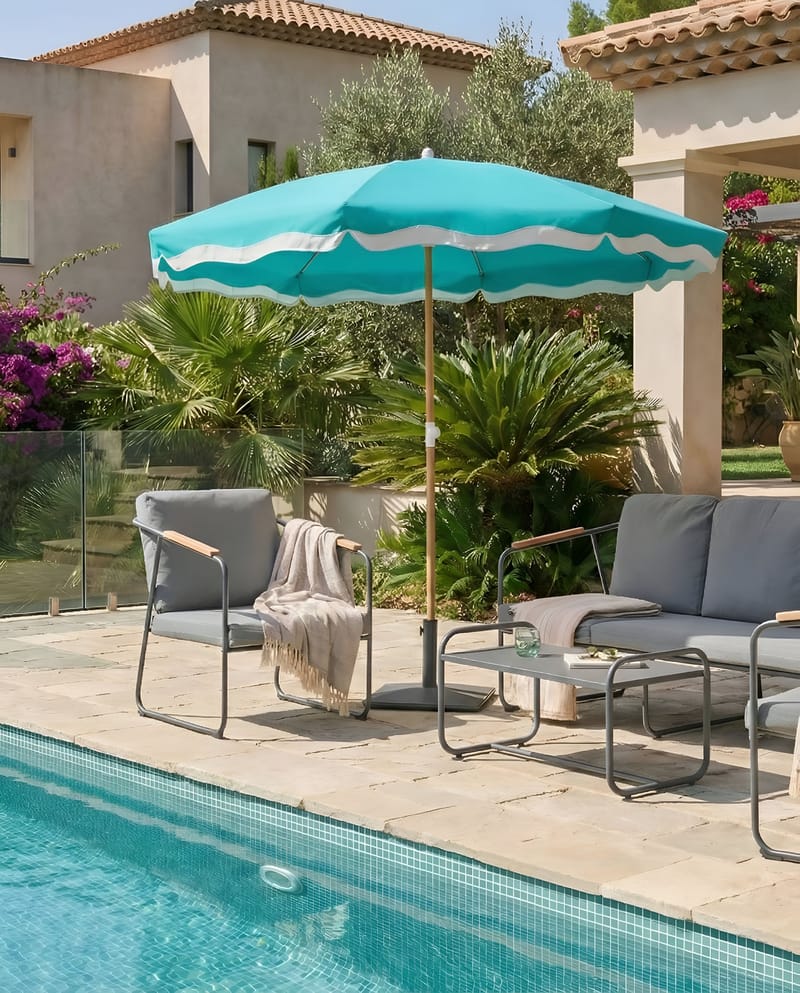 Parasoll utomhus 232 cm Sestriere - blå/vit/brun - Utemöbler & utemiljö - Solskydd - Parasoll - Balkongparasoll