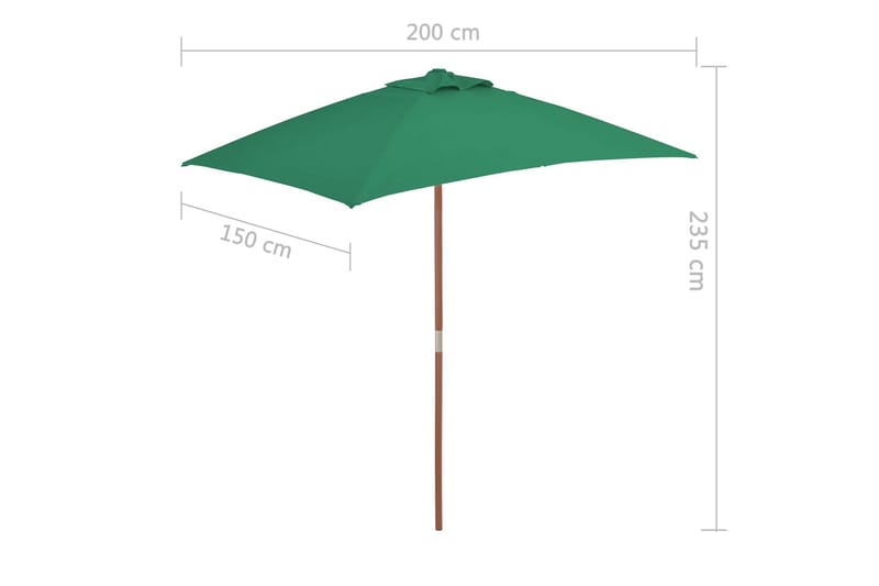 Trädgårdsparasoll med trästång 150x200 cm grön - Grön - Parasoll