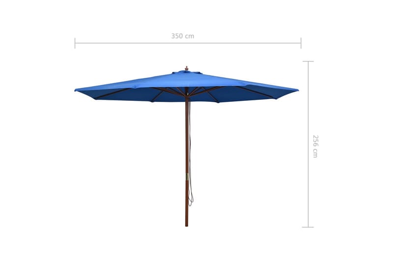 Trädgårdsparasoll med trästång 350 cm blå - Blå - Parasoll
