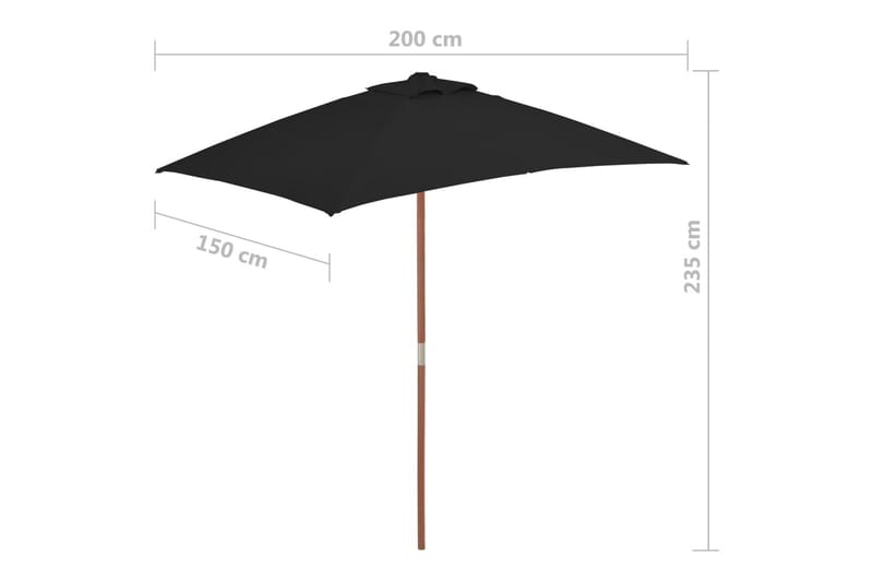 Trädgårdsparasoll med trästång svart 150x200 cm - Svart - Parasoll