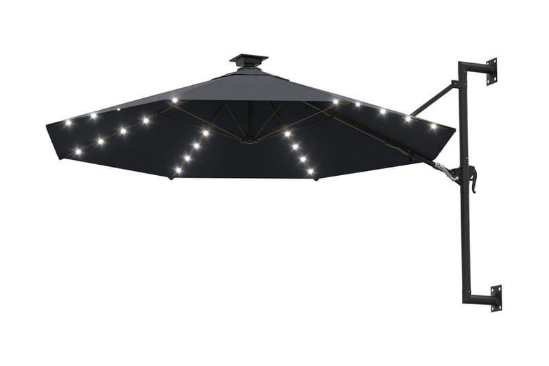 Väggmonterat parasoll med LED och metallstång 300 cm antraci - Grå - Parasoll