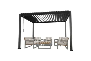 Mirador Paviljong 3x3x2,5 m med gardiner Mörkgrå - Utemöbler & utemiljö - Solskydd - Paviljong - Komplett paviljong