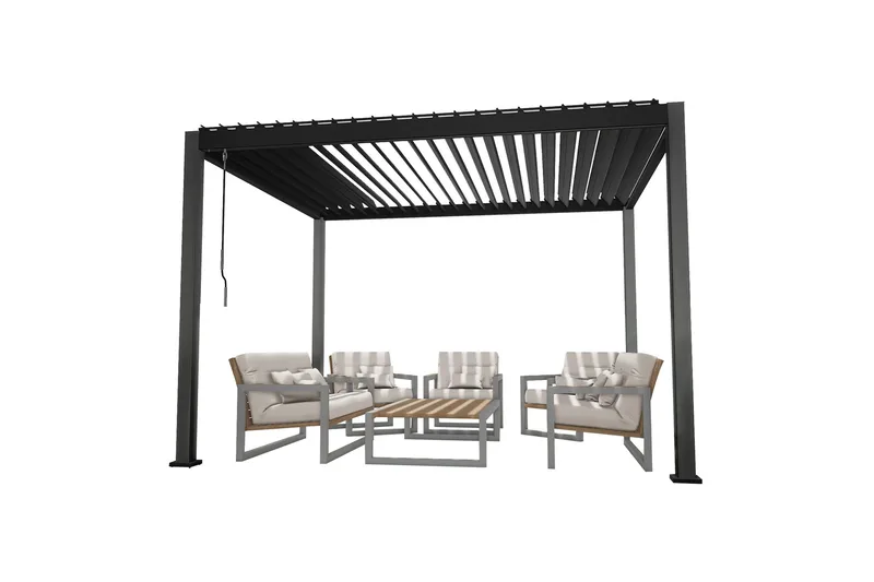 Mirador Paviljong 3x3x2,5 m med gardiner Mörkgrå - Utemöbler & utemiljö - Solskydd - Paviljong - Komplett paviljong