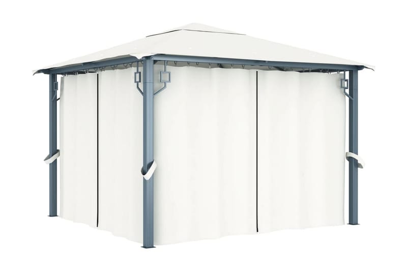 Paviljong med draperier 300x300 cm gräddvit aluminium - Vit - Komplett paviljong