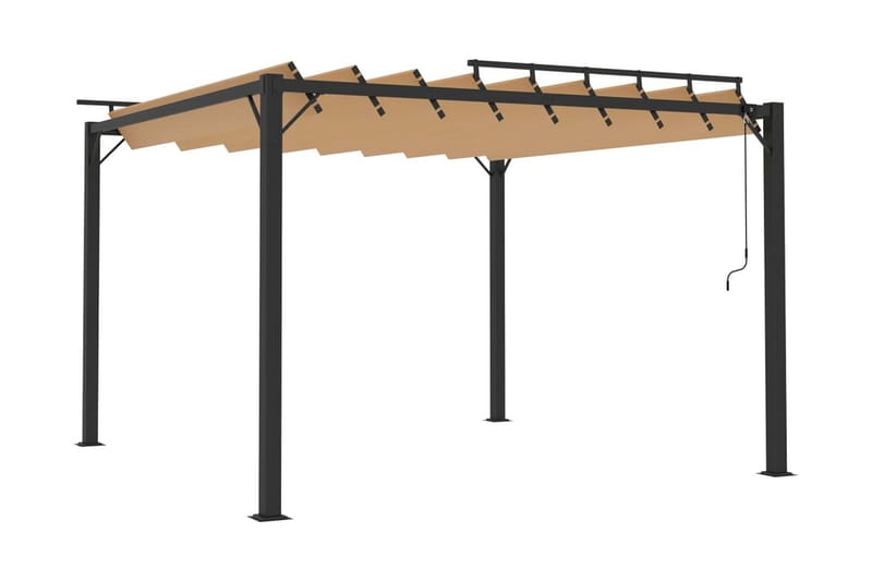 Paviljong med lamelltak 3x3 m taupe tyg och aluminium - Brun - Komplett paviljong