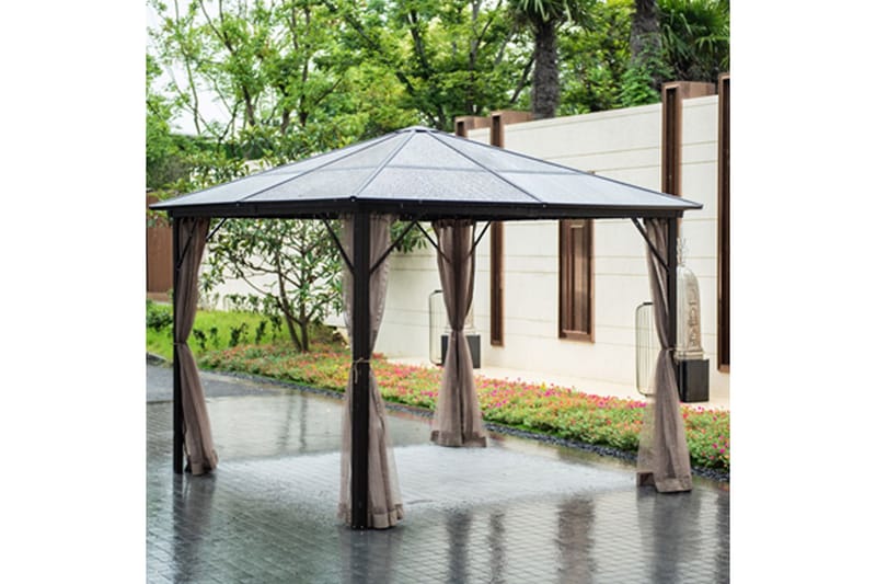 Paviljong Zurichs 300x300x263 cm Polykarbonattak - Brun - Komplett paviljong