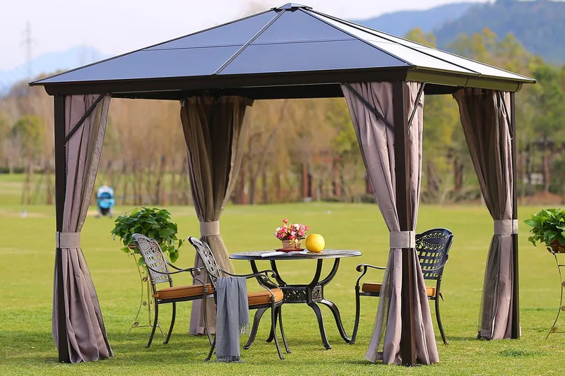 Sunsetia Paviljong 300x300x267 cm Polykarbonattak - Brun/Beige - Utemöbler & utemiljö - Solskydd - Paviljong - Komplett paviljong