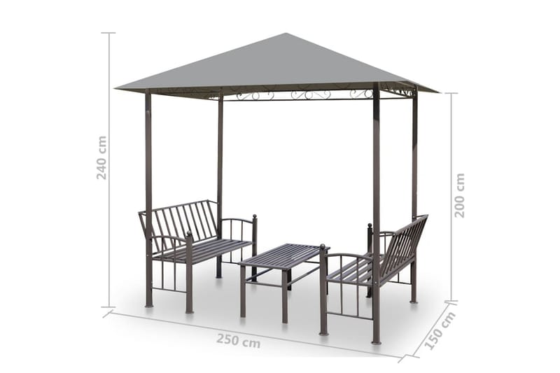 Trädgårdspaviljong med bord och bänkar 2,5x1,5x2,4 m antraci - Grå - Komplett paviljong