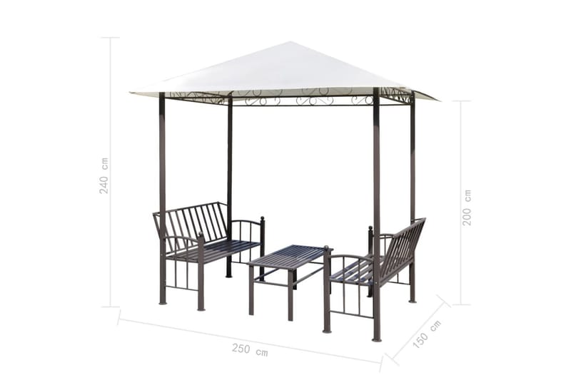 Trädgårdspaviljong med bord och bänkar 2,5x1,5x2,4 m - Vit - Komplett paviljong