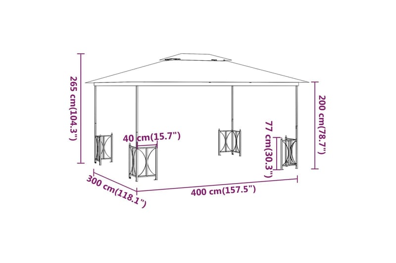 Paviljong med draperier och dubbelt tak 3x4 m taupe - Taupe - Komplett paviljong
