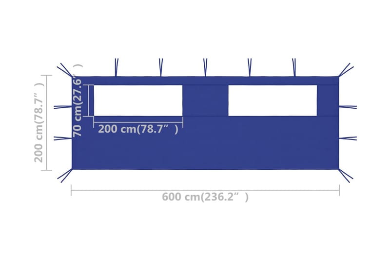 Sidovägg med fönster till partytält 6x2 m blå - Blå - Trädgårdstält & förvaringstält - Partytält