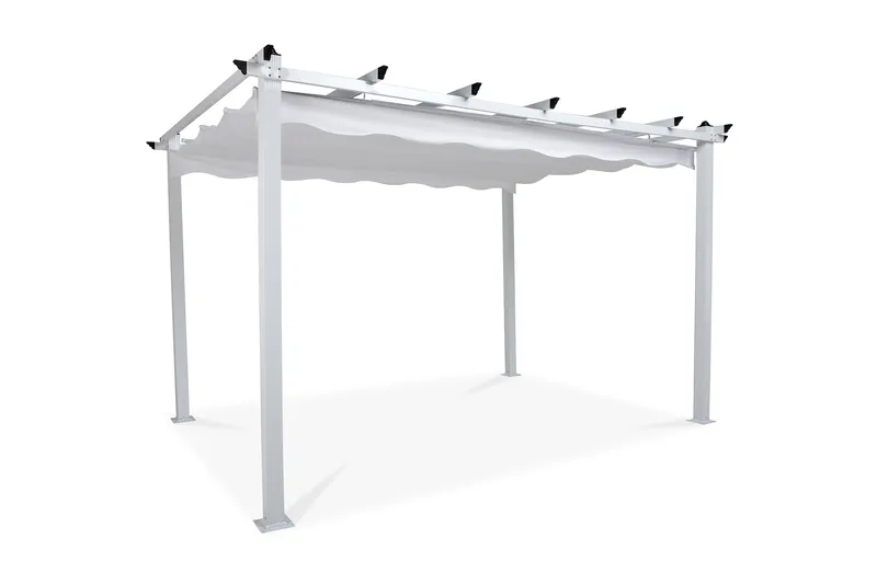 Fristående pergola med hopfällbart tak för altan och trädgård 4x3 - Vit / Aluminium - Utemöbler & utemiljö - Solskydd - Pergola