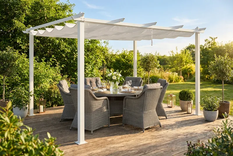 Porto Stor Pergola 4x3 m i aluminium med tak - Vit - Utemöbler & utemiljö - Solskydd - Pergola
