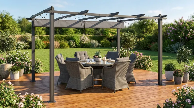 Porto Stor Pergola 4x3 m i aluminium med tak - Mörkgrå - Utemöbler & utemiljö - Solskydd - Pergola