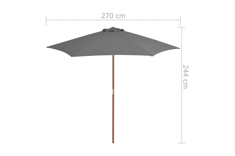 Trädgårdsparasoll med trästång 270 cm antracit - Grå - Parasoll