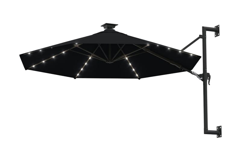 Väggmonterat parasoll med LED och metallstång 300 cm svart - Svart - Parasoll