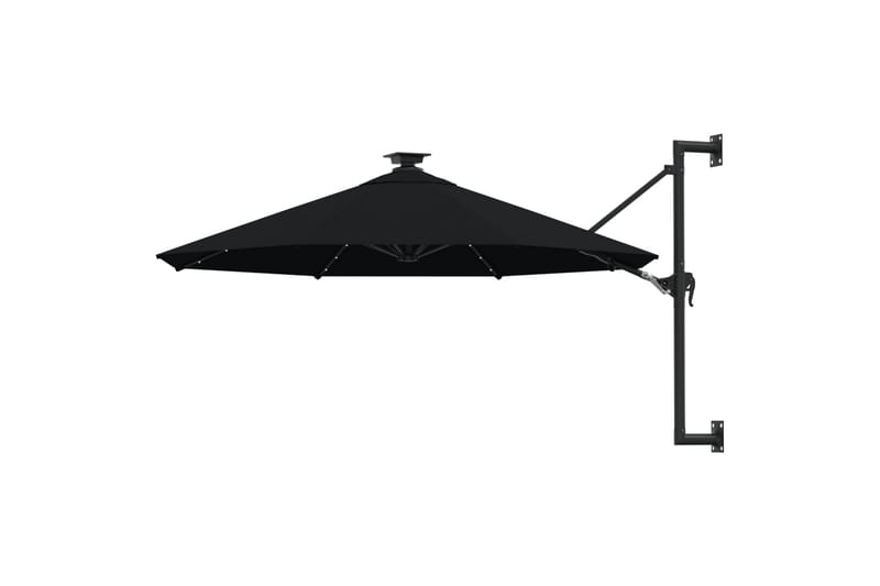 Väggmonterat parasoll med LED och metallstång 300 cm svart - Svart - Parasoll