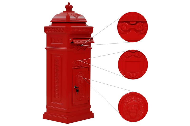 Markpostlåda vintage stil rostfri aluminium röd - Röd - Brevlåda