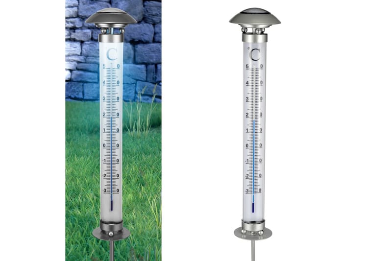 HI Soldriven termometer med lampa - Silver - Utomhustermometer