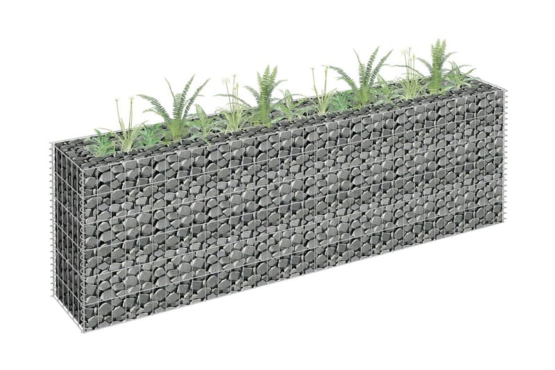 Planteringsgabion upphöjd galvaniserat stål 180x30x60 cm - Silver - Staket & grind
