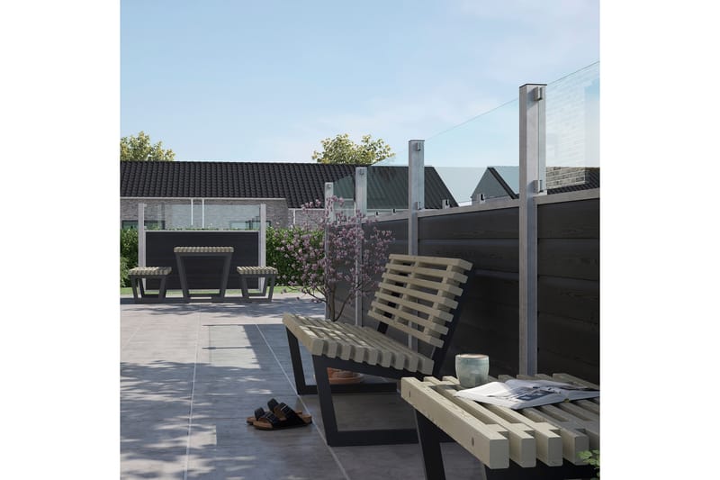 PLUS Artura Kompositstaket med Klarglas 180x135 cm - Grå - Utemöbler & utemiljö - Trädgårdsdekoration & utemiljö - Staket & grind