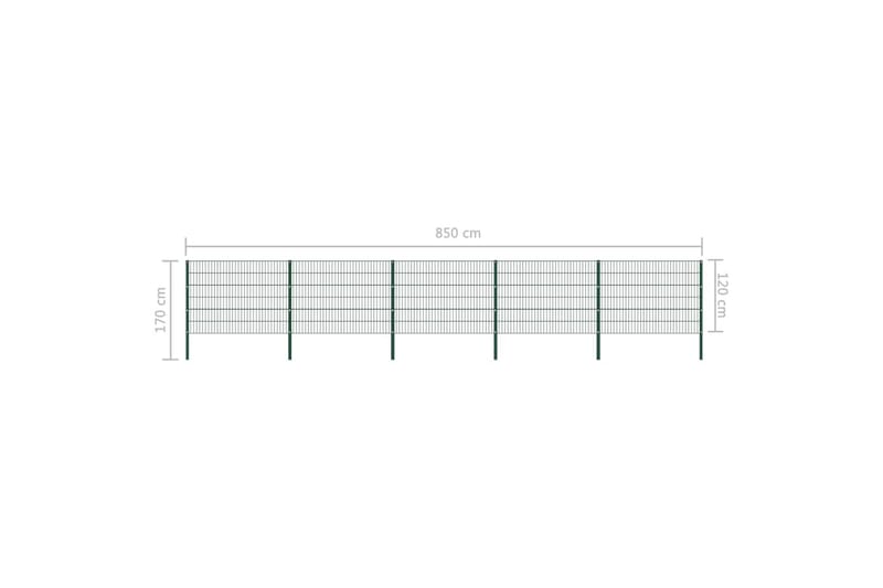 Stängselpanel med stolpar järn 8,5x1,2 m grön - Grön - Staket & grind