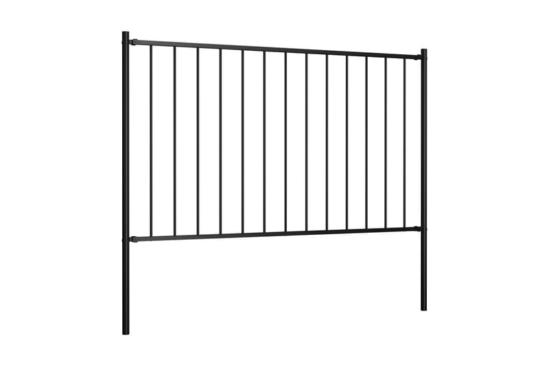 Staketpanel med stolpar pulverlackerat stål 1,7x1 m svart - Svart - Staket & grind