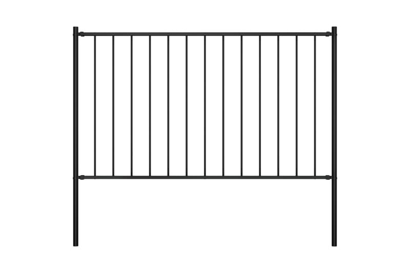 Staketpanel med stolpar pulverlackerat stål 1,7x1 m svart - Svart - Staket & grind