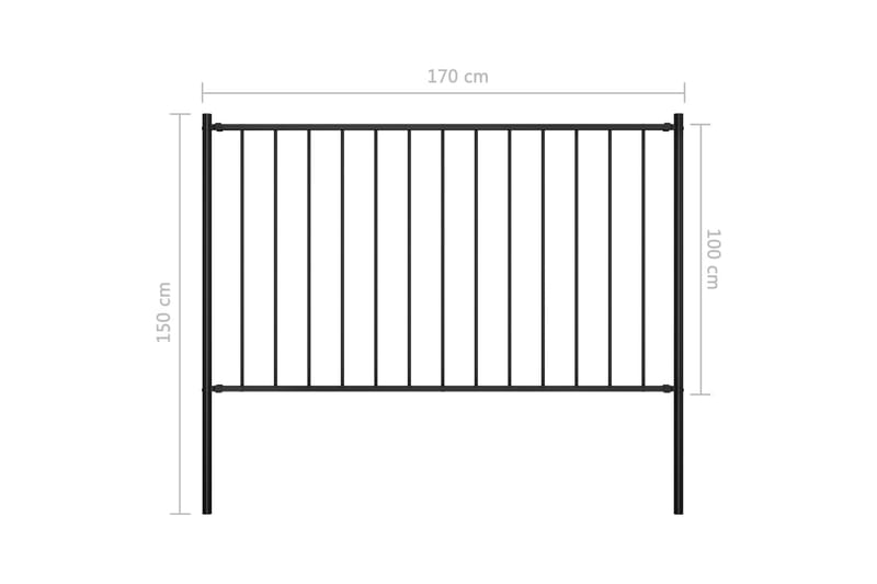 Staketpanel med stolpar pulverlackerat stål 1,7x1 m svart - Svart - Staket & grind
