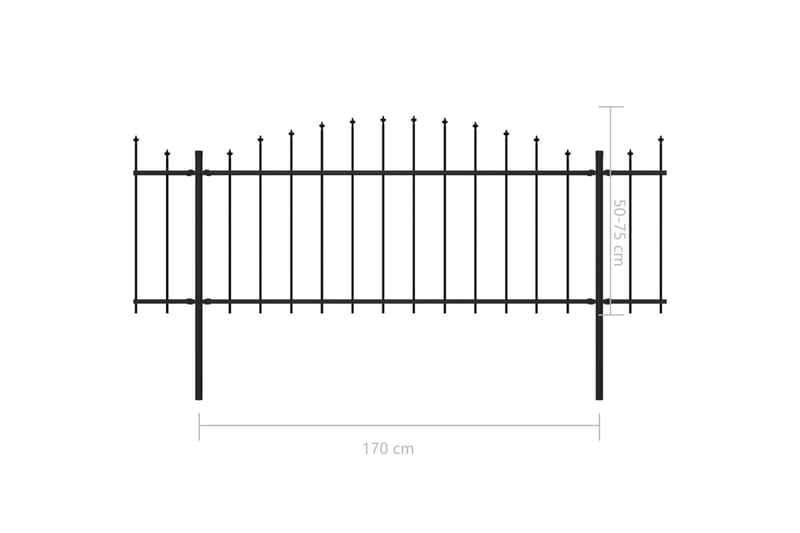 Trädgårdsstaket med spjuttopp stål (0,5-0,75)x17 m svart - Svart - Staket & grind