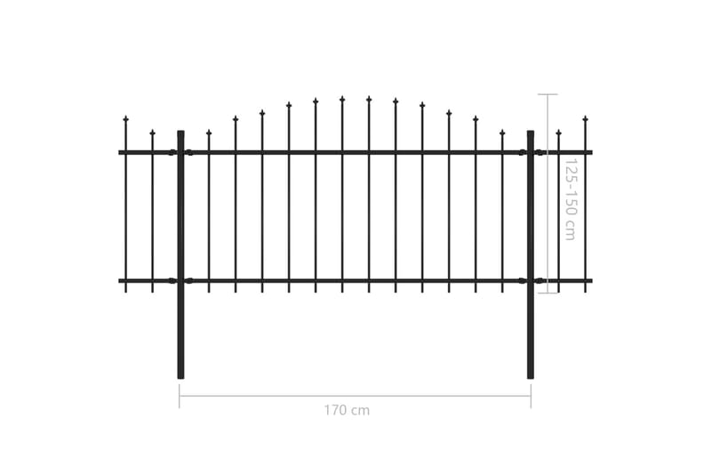Trädgårdsstaket med spjuttopp stål (1,25-1,5)x10,2 m svart - Svart - Staket & grind