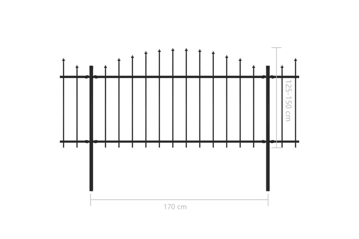Trädgårdsstaket med spjuttopp stål (1,25-1,5)x11,9 m svart - Svart - Staket & grind
