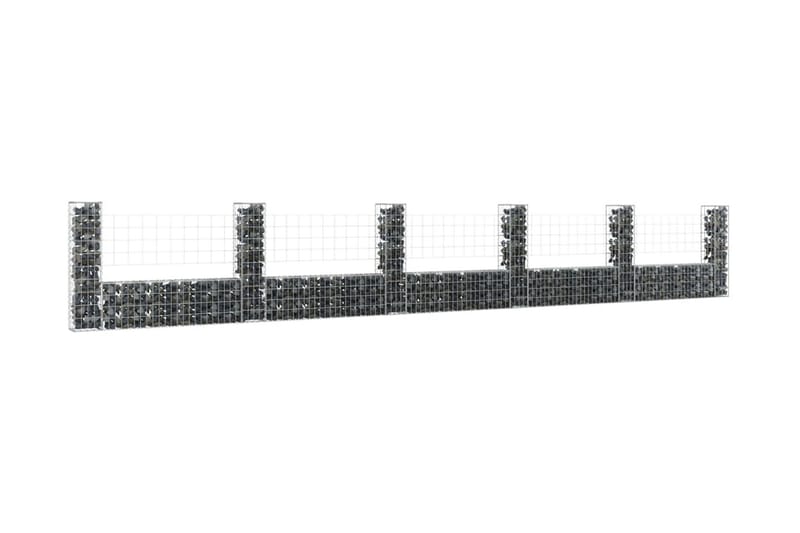 U-formad gabionkorg med 6 stolpar järn 620x20x100 cm - Silver - Staket & grind