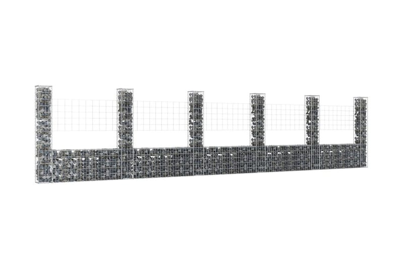 U-formad gabionkorg med 6 stolpar järn 620x20x150 cm - Silver - Staket & grind
