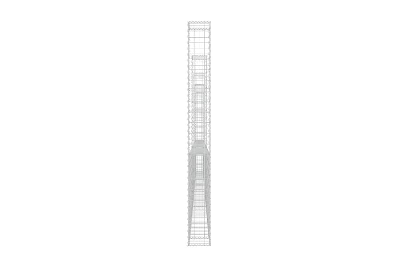 U-formad gabionkorg med 6 stolpar järn 620x20x200 cm - Silver - Staket & grind