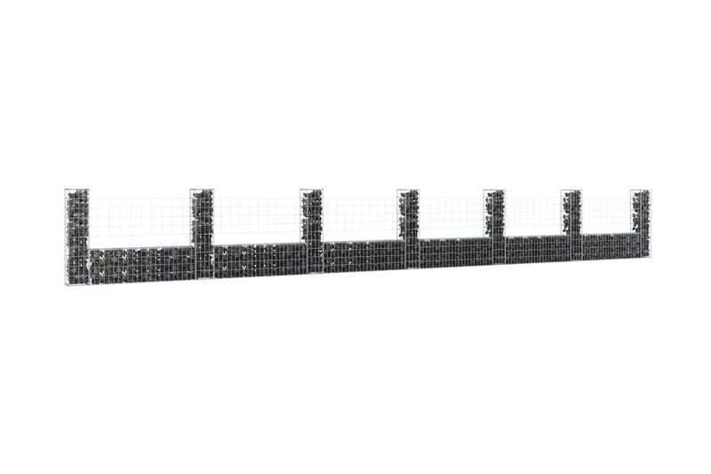 U-formad Gabionkorg med 7 stolpar järn 740x20x100 cm - Silver - Staket & grind