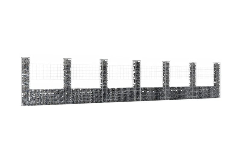 U-formad Gabionkorg med 7 stolpar järn 740x20x150 cm - Silver - Staket & grind