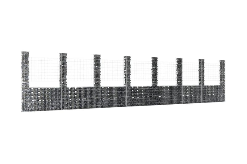 U-formad gabionkorg med 8 stolpar järn 860x20x200 cm - Silver - Staket & grind