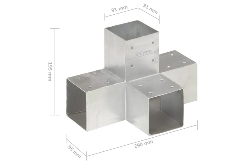 Stolpbeslag X-form galvaniserad metall 91x91 mm - Silver - Staket & grind