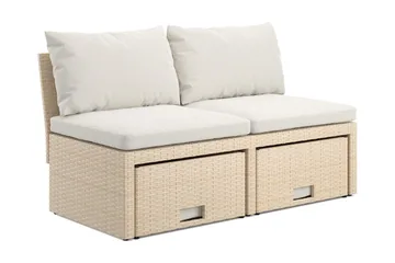 Bahamas Liten Balkongsoffa med dynor och pallar i konstrotting - Beige - Utemöbler & utemiljö - Balkong & altan - Balkongmöbler - Balkongsoffa