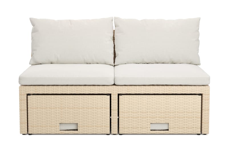 Bahamas Liten Balkongsoffa med dynor och pallar i konstrotting, Beige