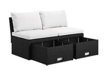 Bahamas Liten Balkongsoffa med dynor och pallar i konstrotting - Svart - Utemöbler & utemiljö - Balkong & altan - Balkongmöbler - Balkongsoffa