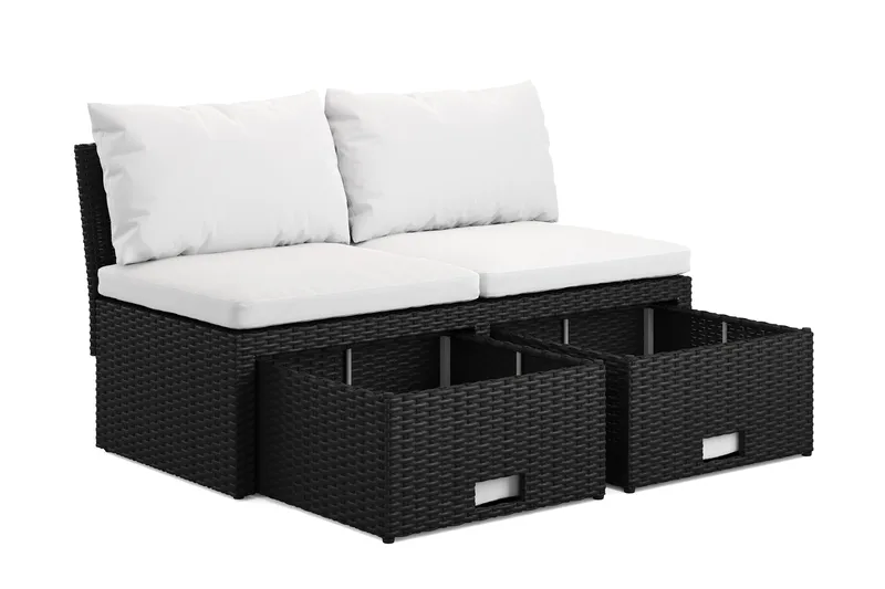 Bahamas Liten Balkongsoffa med dynor och pallar i konstrotting - Svart - Utemöbler & utemiljö - Balkong & altan - Balkongmöbler - Balkongsoffa