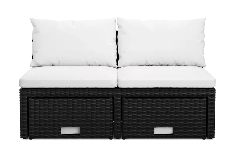 Bahamas Liten Balkongsoffa med dynor och pallar i konstrotting, Svart