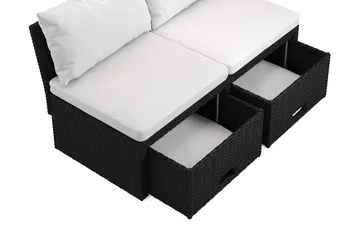 Bahamas Liten Balkongsoffa med dynor och pallar i konstrotting - Svart - Utemöbler & utemiljö - Balkong & altan - Balkongmöbler - Balkongsoffa