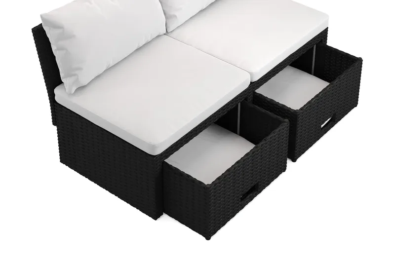 Bahamas Liten Balkongsoffa med dynor och pallar i konstrotting - Svart - Utemöbler & utemiljö - Balkong & altan - Balkongmöbler - Balkongsoffa